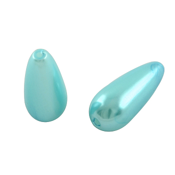 ABS Plastic Imitation Pearl Teardrop Beads, Cyan, 17x7.5mm, Hole: 2mm, about 850pcs/500g