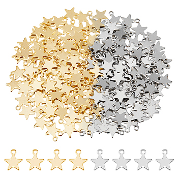 200Pcs 2 Colors 304 Stainless Steel Charms, Star, Mixed Color, 10x8x0.8mm, Hole: 1.4mm, 100pcs/color