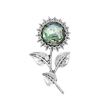 Abalone Shell Sunflower Brooch, Anti-walk Scarf Buckle Pin Clothing Accessory, Silver, 55x31mm