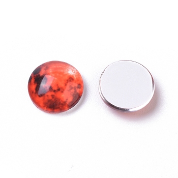 Glass Cabochons, Half Round/Dome, Planet Print Pattern, Red, 12x4.5mm