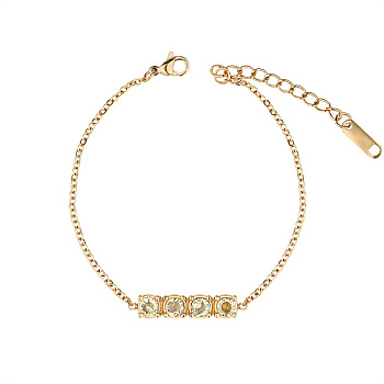 Rectangle Cubic Zirconia Link Bracelets, with Golden Stainless Steel Cable Chains, Light Yellow, no size