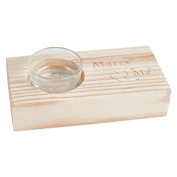 AHANDMAKER Natural Pine Wood Candle Holder, with Glass Bottle and Candle Wick, for Wedding, Rectangle with Word Marry Me, Mixed Color, 65x135x40mm