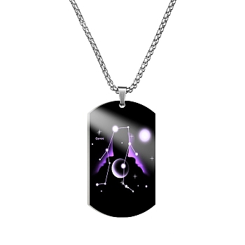 Stainless Steel Constellation Tag Pendant Necklace with Box Chains, Gemini, 23.62 inch(60cm)