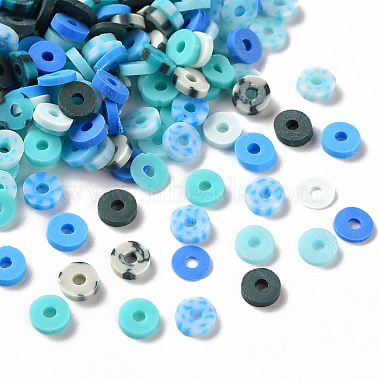 Medium Turquoise Flat Round Polymer Clay Beads