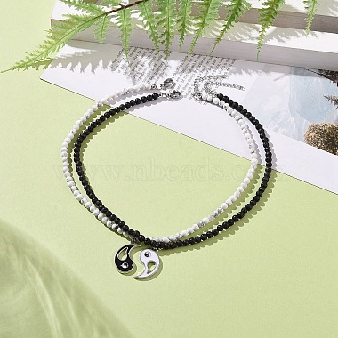 2Pcs 2 Style Alloy Enamel Yin Yang Metching Pendant Necklaces Set(NJEW-JN04175-02)-2