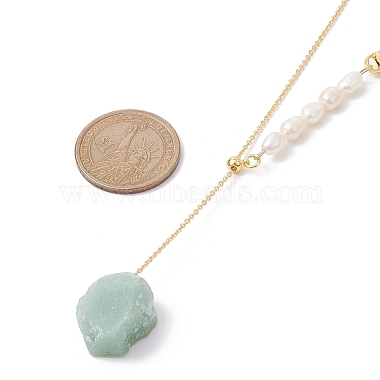Natural Mixed Gemstone Nugget Pendant Lariat Necklace with Pearl Beaded(NJEW-JN04508)-3