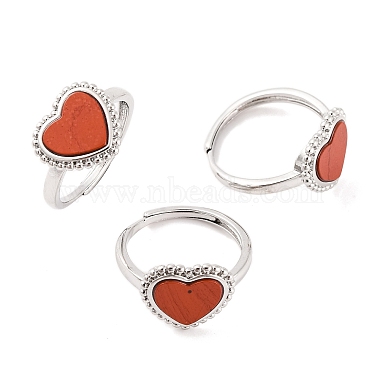 Heart Natural Gemstone Adjustable Rings(RJEW-Q817-05P)-2