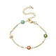 Brass Flower Link Chain Bracelet with Seed Beaded for Women(BJEW-JB09297)-1