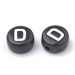 Opaque Acrylic Beads, Horizontal Hole, Alphabet Style, Flat Round, Letter.D, 7x4mm, Hole: 1.5mm, about 370pcs/50g(X-SACR-N002-02D)