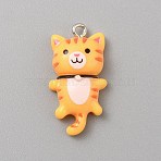 Opaque Resin Cat Pendants, Cute Kitten Charms with Platinum Plated Iron Loops, Orange, 29x15.5x7mm, Hole: 2mm(X1-CRES-TAC0010-07C)
