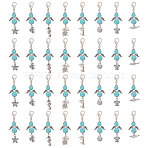 32Pcs 8 Styles Synthetic Turquoise Beads & Alloy Sea Animal Pendant Decorations, with Zinc Alloy Lobster Claw Clasps, Shell Shape/Starfish/Tortoise, Antique Silver, 52~66mm, 4pcs/style(HJEW-CA00068)