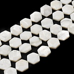 Natural White Shell Beads Strands, Faceted, Hexagon, Seashell Color, 13~13.5x11.5~12x3.5~4.5mm, Hole: 0.8mm, about 30pcs/strand, 15.24~15.31''(38.7~38.9cm)(SHEL-G022-01)