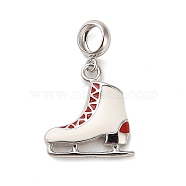 Rhodium Plated 925 Sterling Silver Enamel European Dangle Charms, Ice Skates Large Hole Pendants, Platinum, White, 23mm, Hole: 4.5mm(STER-P062-02A-03)