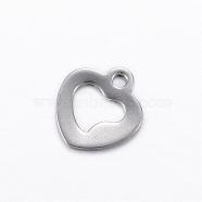 201 Stainless Steel Openn Heart Charms, Stainless Steel Color, 10.9x9.5x0.8mm, Hole: 1mm(STAS-D445-086)