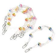 Glass & Stripe Resin Bead Decorative Purse Chains, with Alloy Swivel Clasps, Mixed Color, 41.5x1.55cm(AJEW-BA00115)