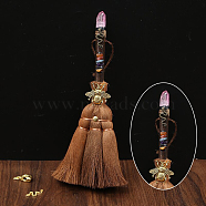 Wood Witch Broom with Synthetic Quartz Pendant Decorations, for Interior Car Mirror Hanging Decorations, 240~290mm(AUTO-PW0001-15C)