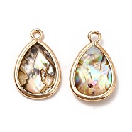 Brass Enamel Pendants, Imitation Abalone Shell, Real 14K Gold Plated, Cadmium Free & Lead Free, Teardrop, 17.5x11.5x3mm, Hole: 1.5mm(KK-K252-10G-07)