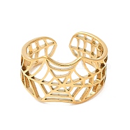 Ion Plating(IP) 304 Stainless Steel Hollow Spider Web Open Cuff Ring for Women, Real 18K Gold Plated, US Size 6(16.5mm)(RJEW-M149-25G)