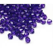 Transparent Acrylic Beads, Faceted Bicone, Blue Violet, 6mm in diameter, hole: 1mm， about 7000pcs/500g(PLTQ014)