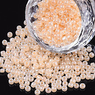12/0 Glass Seed Beads, Ceylon, Round, Round Hole, Bisque, 12/0, 2mm, Hole: 1mm, about 3333pcs/50g, 50g/bag, 18bags/2pounds(SEED-US0003-2mm-147)