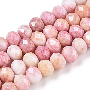 Faceted Electroplated Glass Beads Strands, AB Color Plated, Rondelle, Pink, 7~7.5x5.5~6mm, Hole: 1.4mm, about 65pcs/strand, 15.35~15.55 inch(39~39.5cm)(X-GLAA-C023-02-09-A)