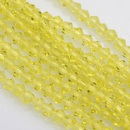 Bicone Glass Beads Strands, Faceted, Champagne Yellow, 4x4mm, Hole: 1mm, about 92~96pcs/strand, 13.78~14.37 inch(X-EGLA-P016-4mm-11)