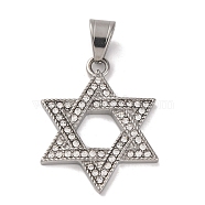 304 Stainless Steel Rhinestone Pendants, Star of David, Stainless Steel Color, 39x30x3.5mm, Hole: 10x6mm(STAS-U021-02P)