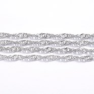 304 Stainless Steel Singapore Chains, Water Wave Chains, with Spool, Soldered, Stainless Steel Color, 2.5x0.5mm, about 164.04 Feet(50m)/roll(CHS-H020-09P)