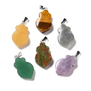 Natural Gemstone Pendants, with Platinum Tone Brass Findings, Leaf, 29~31x16~17x3~6mm, Hole: 2x6mm(G-F714-01)