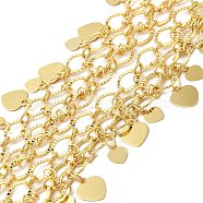 3-Row Brass Textured Oval Link Chains, with Heart Charms, Long-Lasting Plated, Soldered, Lead Free & Cadmium Free, Real 18K Gold Plated, 27mm(CHC-L053-01G-03)