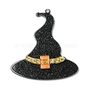 Halloween Theme Translucent Acrylic Big Pendants, Glitter Witch Hat Charms, Dark Orange, 58x51x4mm, Hole: 1.8mm(MACR-M027-01A)