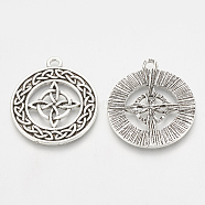 Tibetan Style Alloy Pendant Enamel Settings, Flat Round, Antique Silver, 31x27x2mm, Hole: 2mm(TIBEP-T004-37AS)