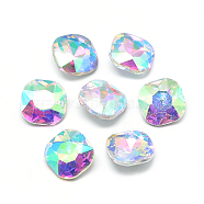 Pointed Back Glass Rhinestone Cabochons, Faceted, Back Plated, Square, AB Color, Clear AB, 10x10x4.5mm(RGLA-T032-10x10mm-02)