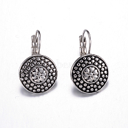 316 Surgical Stainless Steel Leverback Earrings, Hypoallergenic Earrings, Flat Round, Antique Silver, 23.5x14.5x10mm, pin: 1mm(EJEW-P085-03)