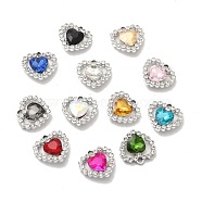 UV Plating Alloy Pendants, with Crystal Rhinestone and Glass, Platinum, Heart Charms, Mixed Color, 15x15.5x4.5mm, Hole: 2mm(ALRI-M020-01P)