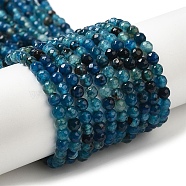 Natural Agate Beads Strands, Faceted, Round, Dyed & Heated, Steel Blue, 4mm, Hole: 0.8mm, about 88~94pcs/strand, 14.76~15.87''(37.5~40.3cm)(G-H302-A01-02)