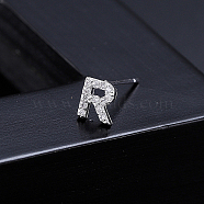 Platinum Brass Micro Pave Cubic Zirconia Stud Earrings, Initial Letter, Letter R, No Size(XI6969-18)