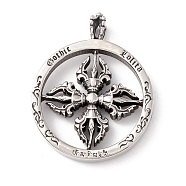 304 Stainless Steel Pendants, Flat Round with Cross, Antique Silver, 57.5x45x8.5mm, Hole: 6x8mm(STAS-M299-04AS)