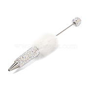 Iron Beadable Pen, Ball-Point Pen, with Polymer Clay Rhinestone & Plush Pompom, for DIY Personalized Pen with Jewelry Beads, Crystal AB, 155x26mm(AJEW-K049-03L)