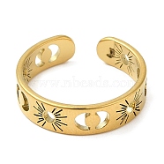 304 Stainless Steel Open Cuff Rings, Sun with Moon, Golden, US Size 6(16.5mm)(RJEW-K245-55G)