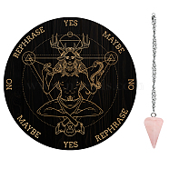 AHADEMAKER 1Pc Custom PVC Plastic Pendulum Board, 1Pc 304 Stainless Steel Cable Chain Necklaces, 1Pc Natural Rose Quartz Stone Pendants, for Witchcraft Wiccan Altar Supplies, Deer Pattern, Board: 200x4mm(DIY-GA0004-92G)