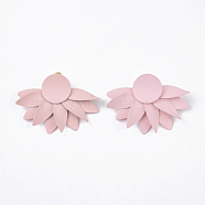 Spray Painted Iron Stud Earring Settings, with Earring Backs/Ear Nuts, Flower, Pink, Tray: 15.5mm, 43x31x5~6mm, Pin: 1mm(X-IFIN-N004-02D)