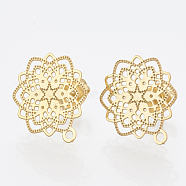 304 Stainless Steel Stud Earring Findings, with Loop, Flower, Golden, 17x14.5mm, Hole: 1mm, pin: 0.7mm(X-STAS-S079-30A)