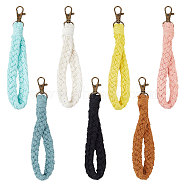 7Pcs 7 Colors Cotton Braided Wristlet Straps, Short Purse Straps, Clutch Bag Wrist Strap, Keychain Lanyard, Hand Strap Replacement, with Iron Swivel Clasp, Mixed Color, 17x1.4cm, 1pc/color(KEYC-CP0001-04)