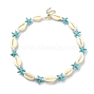 Natural Shell & Synthetic Turquoise Starfish Beaded Necklace with 304 Stainless Steel Clasps, Turquoise, 15.75 inch(40cm)(NJEW-TA00107-01)