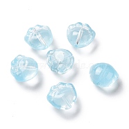 Transparent Spray Painted Glass Beads, Cat Paw Print, Light Sky Blue, 11x12x8.5mm, Hole: 1.2mm(GLAA-I050-05A)