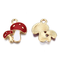 Autumn Theme Alloy Enamel Pendants, Cadmium Free & Lead Free, Double Mushroom, Light Gold, Red, 19.5x18x2.5mm, Hole: 2.5mm(ENAM-T009-46E-RS)