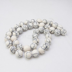 Synthetic Turquoise Beads Strands, Dyed, Round, Floral White, 4mm, Hole: 1mm, about 95pcs/strand, 15.7 inch(TURQ-H038-4mm-XXS02)