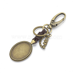 Alloy Cabochon Settings, Cadmium Free & Lead Free Keychain, with Alloy Rotatable Pendants & Iron Rings, Oval, Antique Bronze, Tray: 25x35mm, 116mm(KEYC-R030-03)