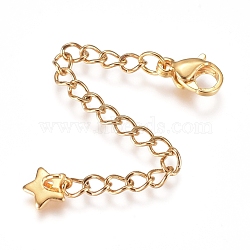 304 Stainless Steel Chain Extender, with Lobster Claw Clasps and Charms, Star, Golden, 65mm, Link: 4x3x0.4mm, Clasp: 9.2x6.2x3.3mm(STAS-G221-11G)